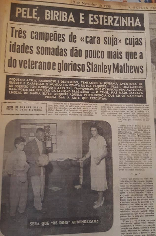 Matéria de A Gazeta Esportiva com Biriba, Pelé e Maria Esther Bueno
