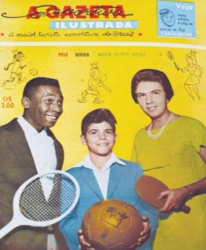 Capa da Revista A Gazeta Esportiva com Pelé, Biriba e Maria Esther Bueno