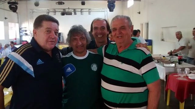 Da esquerda para a direita e &agrave; frente, Leivinha, Rosemiro e Tomires, em julho de 2014. Foto enviada por Tomires