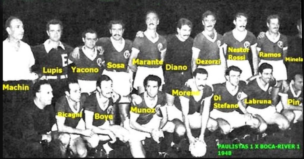 Di St&eacute;fano no Palmeiras? N&atilde;o &eacute; bem isso... Em 21 de janeiro de 1948, um combinado Boca Juniors-River Plate enfrentou a Sele&ccedil;&atilde;o Paulista no Pacaembu para um amistoso, e como n&atilde;o tinha um uniforme para a ocasi&atilde;o, o Palmeiras cedeu os fardamentos para os times argentinos. A partida terminou empatada em 1 a 1, gols de Pin (do Boca, para os argentinos) e Serv&iacute;lio, ent&atilde;o do Corinthians, para os paulistas