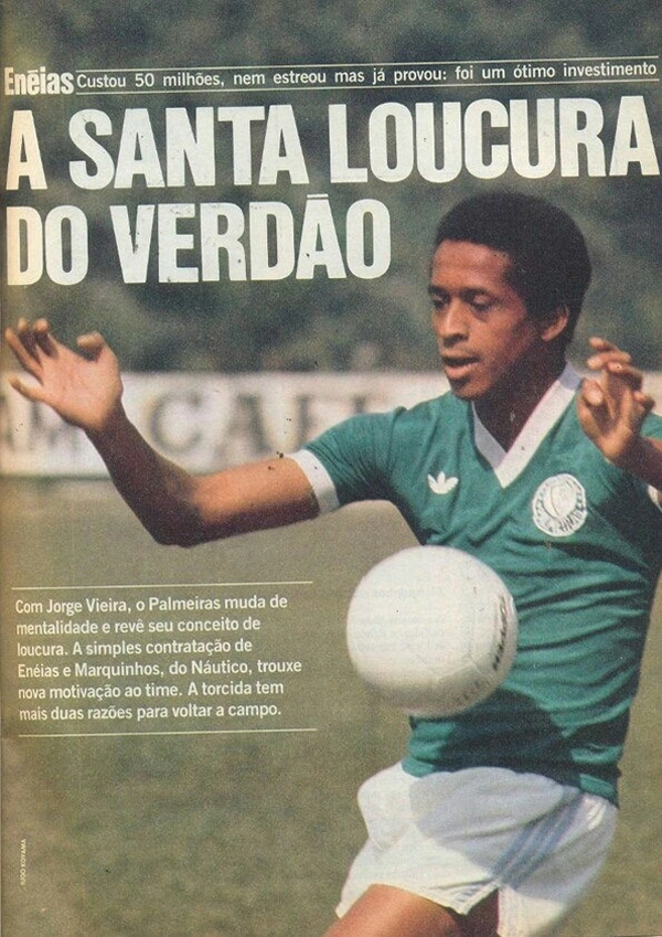 Eneas com a camisa do Palmeiras, no auge da carreira. Foto: reprodução.