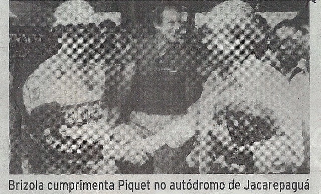 Nelson Piquet, Wilsinho Fittipaldi e o então governador do Rio de Janeiro, Leonel Brizola. Todos no autódromo de Jacarepagua