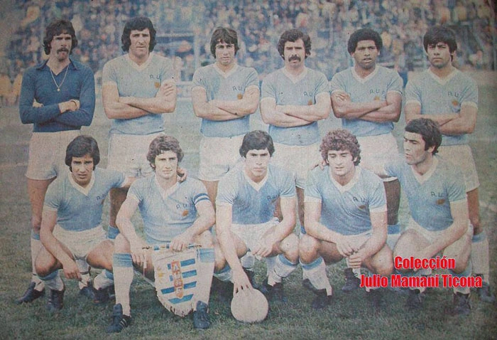 Em pé, da esquerda para a direita, Rodolfo Rodriguez, Francisco Salomon, Alfredo de los Santos, Graffigna e Juan Morales. Agachados, da esquerda para a direita, Victorino, Morena, Carrasco, Dario Pereyra e Washington. Foto enviada por Gilvannewton Souza