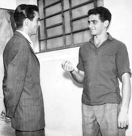 Benedito Ruy Barbosa (esq) e Riberto (ex-lateral do São Paulo). São-paulino roxo, o dramaturgo acompanha seu time e seus ídolos desde os anos 40