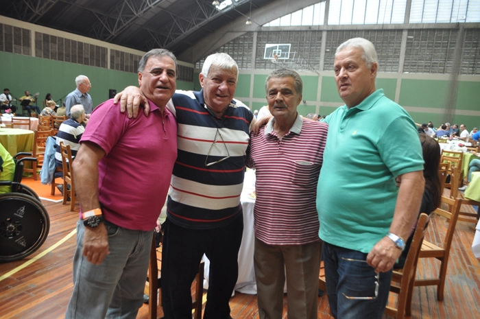 Bentivegna, Hélio Burini, Aquiles e Júlio Amaral em 29 de setembro de 2012 na festa de veteranos do Palmeiras no ginásio do CT da Barra Funda. Foto: Marcos Júnior/Portal TT