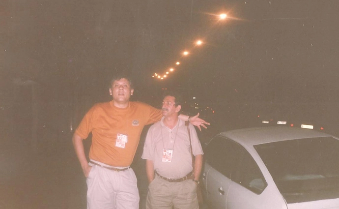 Milton Neves e Bento de Oliveira, quando ambos estiveram cobrindo a Copa da Itália