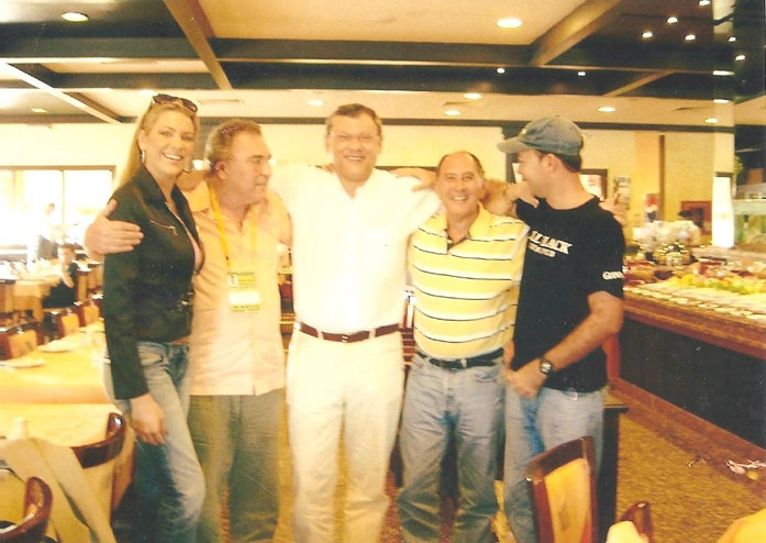 Almoço na churrascaria do Internacional, no Beira-Rio. Renata Fan, Ruy Carlos Ostermann, Milton Neves, José Silvério e Leandro Quesada