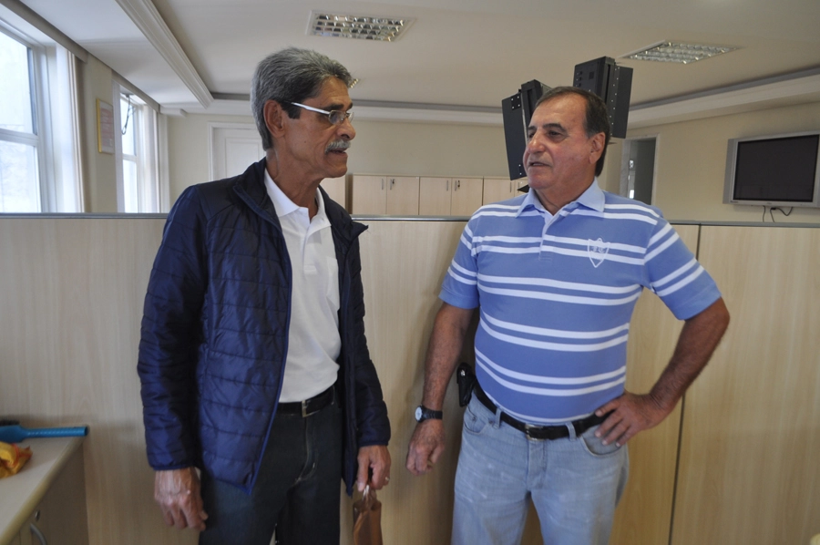 Zezinho e Bentivegna na redação do Portal Terceiro Tempo em 20 de agosto de 2014. Foto: Marcos Júnior/Portal TT