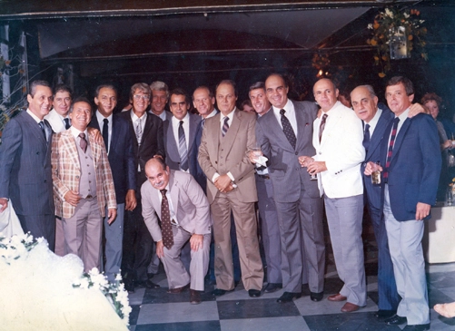 Reunião de ex-craques e amigos, em Santos: Gylmar, Mauro Ramos de Oliveira, Tite, Formiga, Lalá (o sexto), Zito (o sétimo), Laércio (o nono) e Pepe (o 12º).