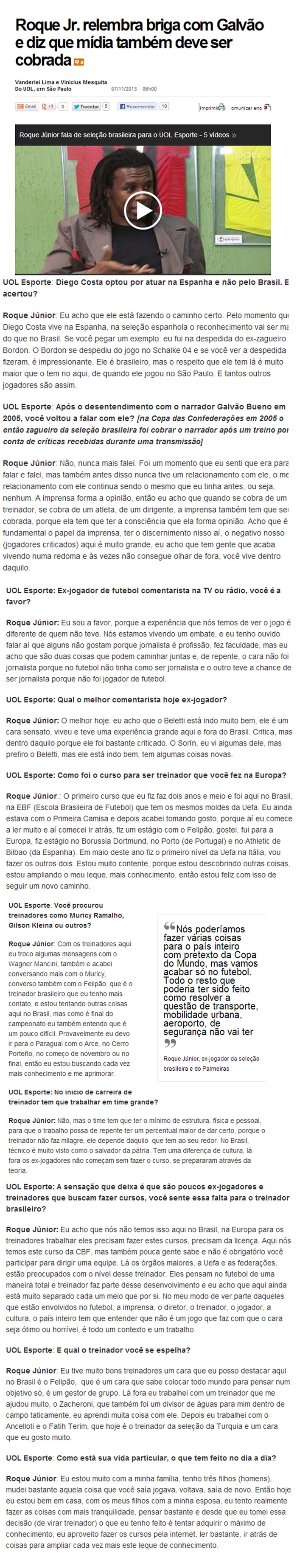 Por Dentro Das Copas: Da nossa Seleção - ROQUE JÚNIOR