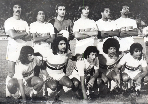 Em pé estão Orlando, Givanildo, Raul Marcel, Levir Culpi, Celsinho e Lima; agachados estão Wilton, Erb, Betinho, Luciano e Pio