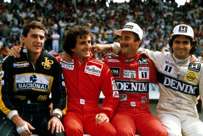 Ayrton Senna (Lotus-Renault0, Alain Prost (McLaren-Porsche), Nigel Mansell e Nelson Piquet (ambos da Williams-Honda). Foto: Divulgação