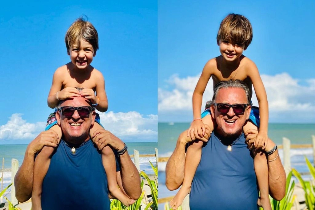 Em 18 agosto de 2021, duas imagens de Galvão com os netos gêmeos Octávio e André, fazendo aniversário nesta data. Foto: arquivo pessoal de Galvão Bueno 