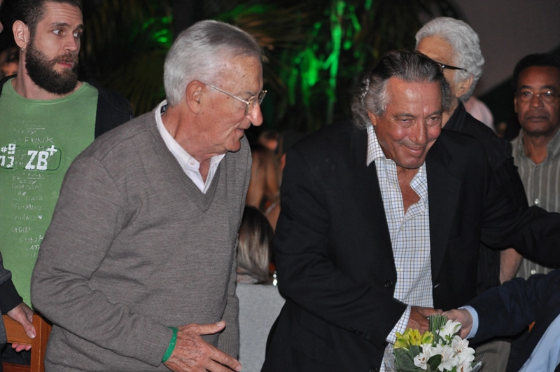 Dudu e Ronaldo Drummond na festa em homenagem aos ex-jogadores do Palmeiras, em 23 de setembro de 2016, no Palestra Itália. Foto: Marcos Júnior Micheletti/Portal TT 