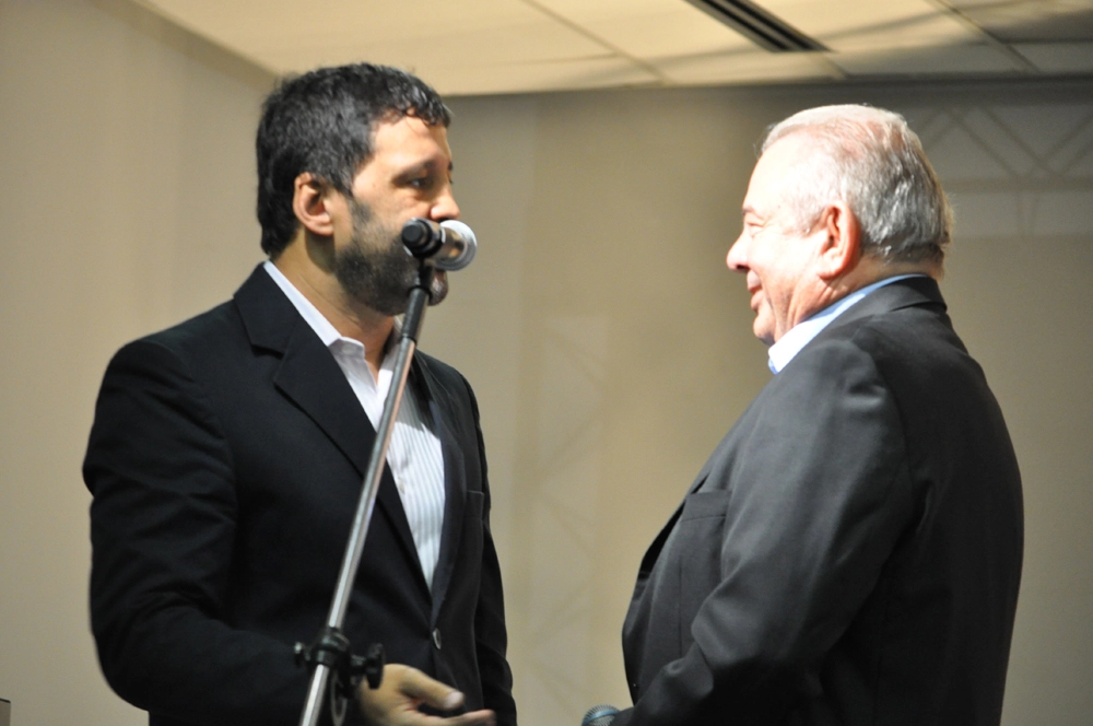 Celso Miranda e Luciano do Valle em 27 de abril de 2012, durante a coletiva de imprensa da S&atilde;o Paulo Indy 300, no Anhembi. Foto: Marcos J&uacute;nior Micheletti/Portal TT