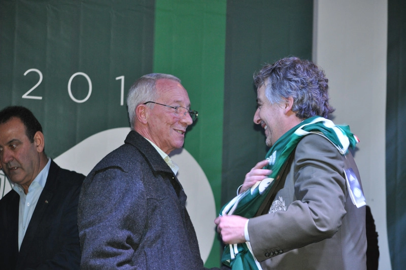 Pingo e Paulo Nobre na festa em homenagem aos ex-jogadores do Palmeiras, em 23 de setembro de 2016, no Palestra Itália. Foto: Marcos Júnior Micheletti/Portal TT 