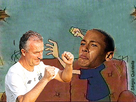 Veja ilustração do jornalista Sérgio Quintella sobre a discussão que Neymar teve com Dorival no Brasileirão de 2010.