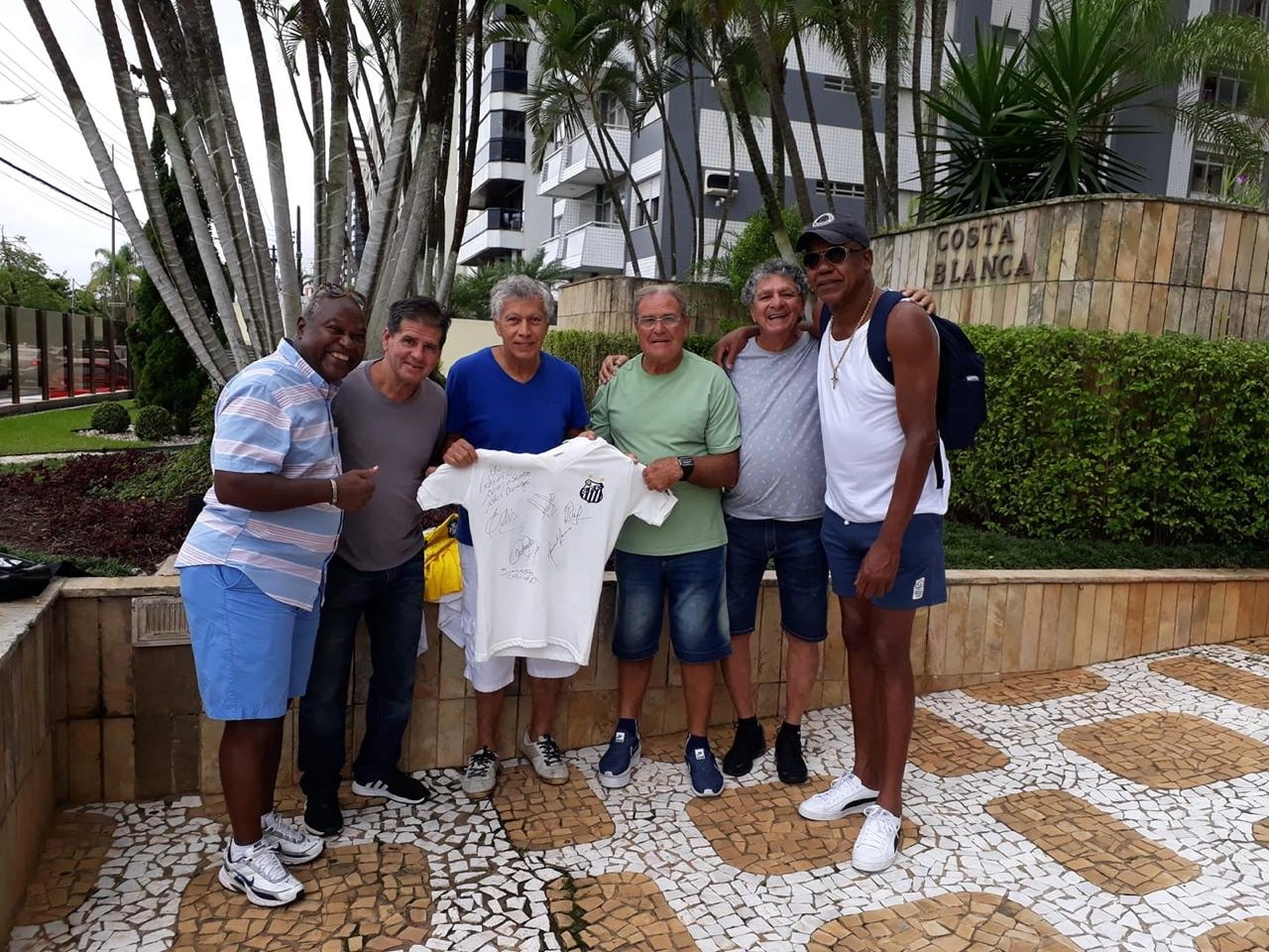 Encontro de ilustres ex-jogadores santistas: Edu, João Paulo Papinha, Clodoaldo, Nenê Belarmino, Manoel Maria e Serginho Chulapa