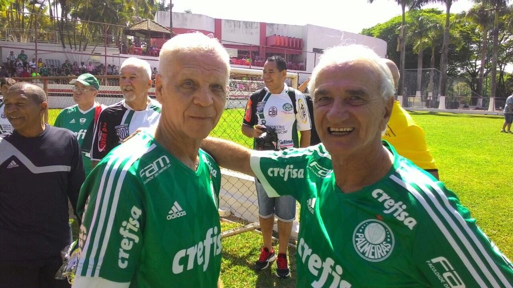 Ademir da Guia e Pio em setembro de 2017, em encontro de veteranos do Palmeiras. Foto: arquivo pessoal de Pio