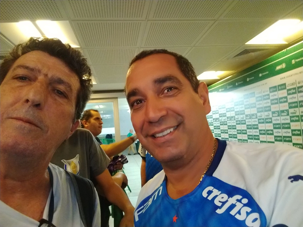 Carlos Alberto Spina (ex-Matsubara) e Zinho em junho de 2019, no Allianz Parque. Foto: arquivo pessoal de Carlos Alberto Spina