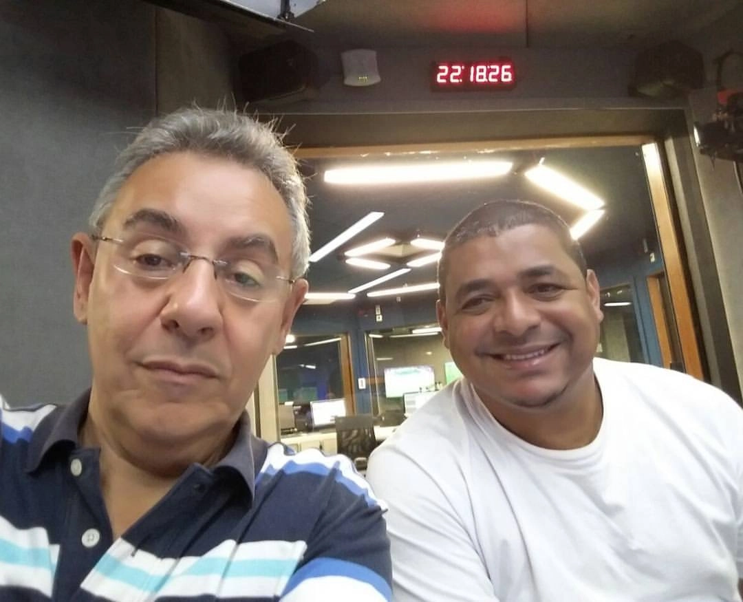 Flávio Prado e Vampeta nos estúdios da rádio Jovem Pan. Foto: reprodução