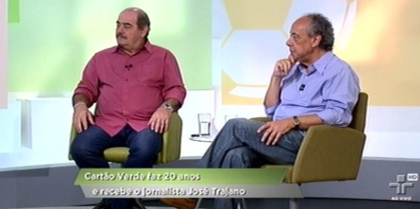 No programa especial de 20 anos do Cartão Verde, Rivellino e José Trajano foram presenças especiais. Foto: