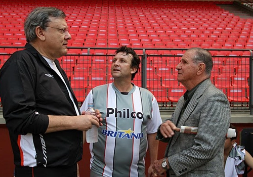 Milton Neves, o craque Neto e Puskas, durante evento da Gazin em Curitiba, em 12 de setembro de 2010.