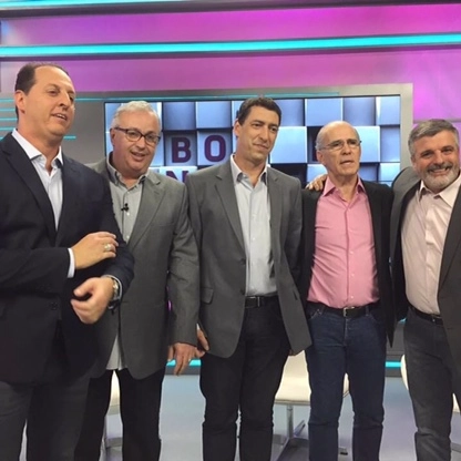 Benjamin Back, Roberto de Andrade, PVC, Mário Sérgio e Osvaldo Pascoal, nos estúdios da TV Fox Sports, em 2016. Foto: reprodução