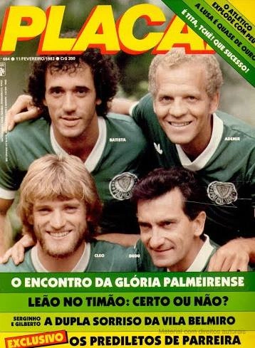 Revista Placar de 11 de fevereiro de 1983 com total destaque aos palmeirenses Batista, Ademir da Guia, Cleo e Dudu. Foto: reprodução/Revista Placar