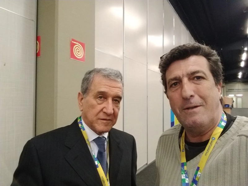 Carlos Alberto Parreira e Carlos Alberto Spina (ex-Matsubara) durante a Expo Futebol, em setembro de 2019. Foto: arquivo pessoal de Carlos Alberto Spina