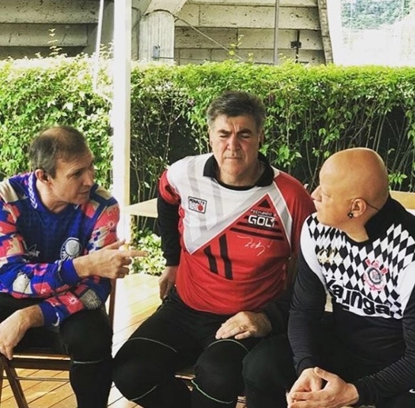 Que encontro! Velloso, Zetti e Ronaldo Giovaneli reunidos para gravação no Dia do Goleiro, em 26 de abril de 2018. (Foto: Reprodução - Instagram @lquartarollo)