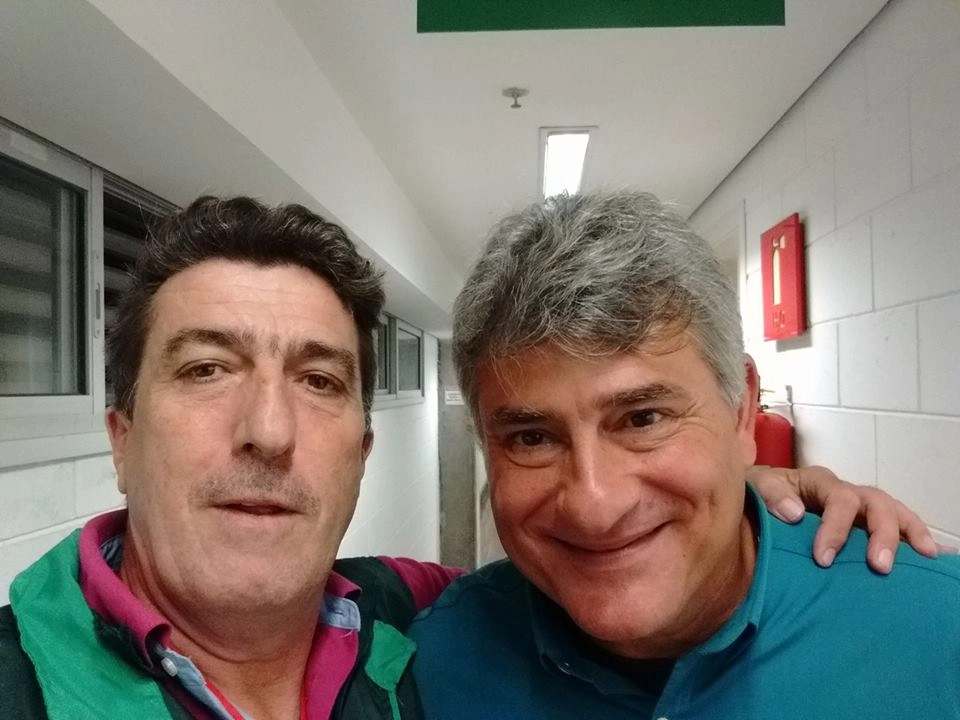 Carlos Alberto Spina e Cléber Machado em 21 de março de 2018, no Allianz Parque. Foto: arquivo pessoal de Carlos Alberto Spina