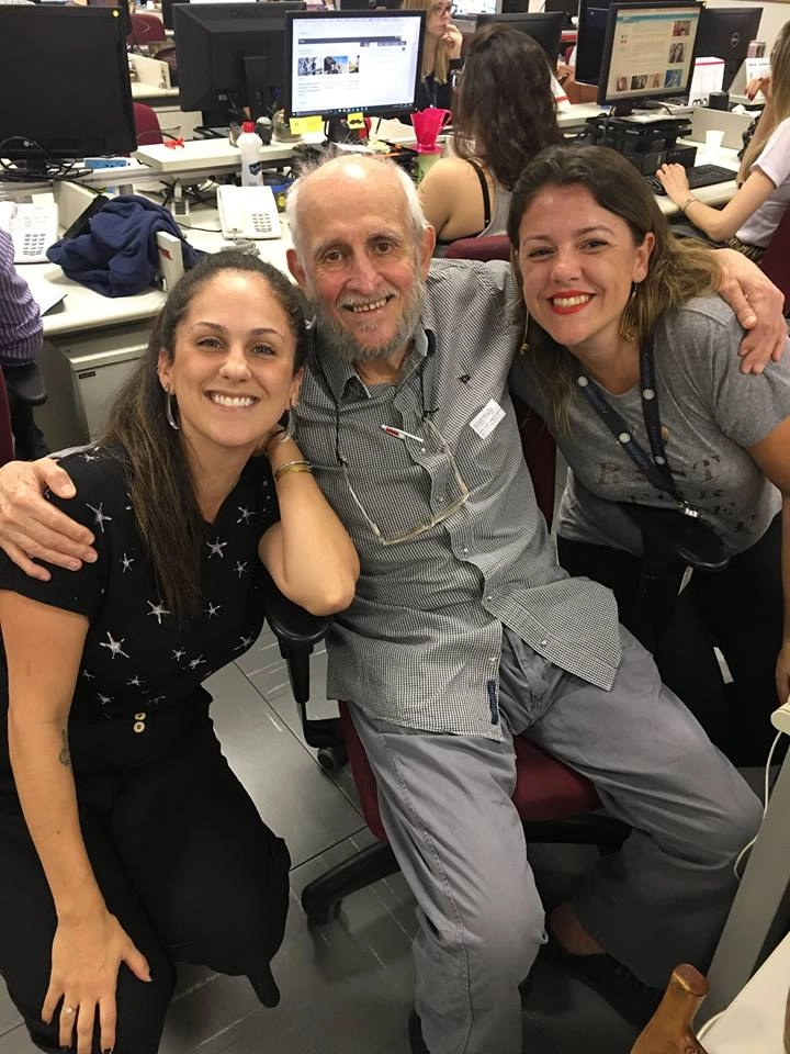 Silvio Lancelotti, com duas amigas, na TV Record, em 19 de setembro de 2017. Foto: arquivo pessoal de Silvio Lancelotti