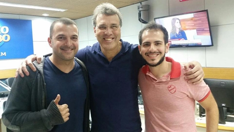 Zé Elias, Maércio Ramos e Guilherme Cimatti. Trio nos estúdios da Rádio Globo SP. Foto: Arquivo Pessoal/Guilherme Cimatti