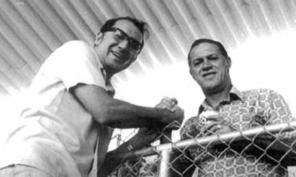 Ademir de Menezes (dir) teve muitos gols narrados por Fl&aacute;vio Ara&uacute;jo. Em 1970, na Copa do M&eacute;xico, eles eram colegas de imprensa.