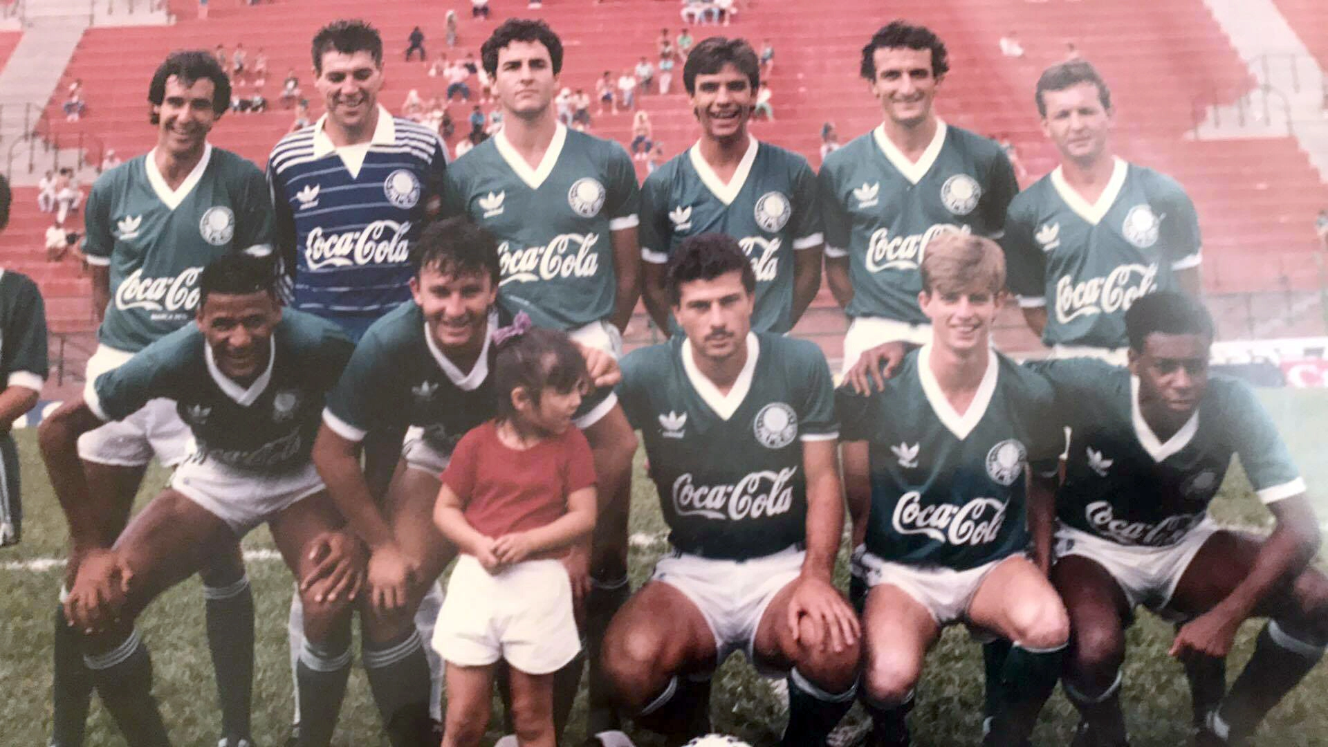 Time do Palmeiras em 1989. Em pé, da esquerda para a direita: Celso Gomes, Zetti, Murilo, Eduardo Galdão, Dorival Júnior e Abelardo. Agachados: Buião, Neto, Celso, Luis e Marcelo. Foto: Arquivo pessoal de Eduardo Galdão