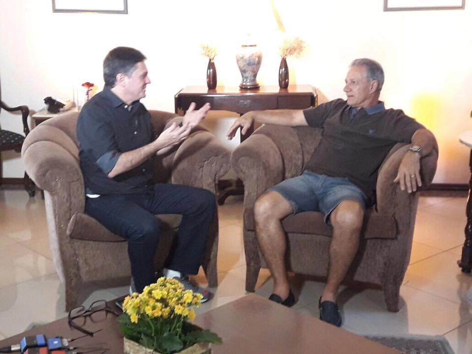 O jornalista William Lopes entrevistando Zé Sérgio durante o programa `Resenha´, do Bandsports, em 21 de setembro de 2017. Foto: arquivo pessoal de William Lopes