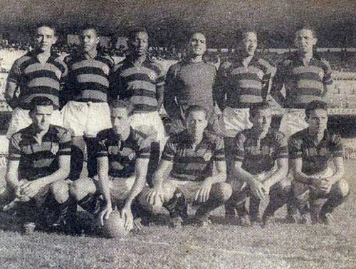 Time do Flamengo campeão do Torneio Inicio de 1952 - Em pé:Aristobulo, Jadir, Jordan, Antoninho, Cido e Leone. Agachados:Aloísio, Neca, Huguinho, Clovis e Zagalo.