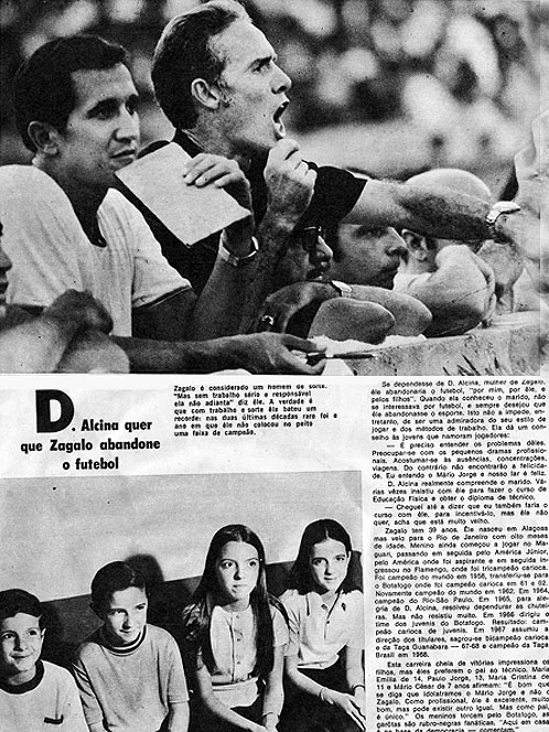 Em 1970, a Revista Manchete fez uma série de reportagens com familiares de jogadores e membros da comissão técnica. Na imagem, aparecem Zagallo, o jovem Parreira e Dona Alcinda, esposa do 