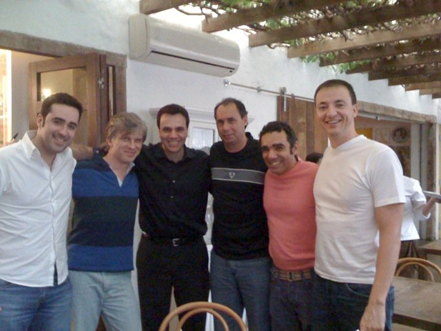 Da esquerda para a direita: Sérgio Patrick, Eduardo Cecchini, Mauro Beting, Evair, Wilson Simoninha e Paulo Bonfá