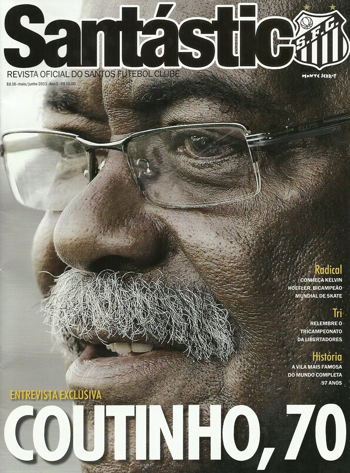 Coutinho, um dos maiores craques do Peixe, saiu na revista do Santos, de maio/junho de 2013. Foto: Reprodução