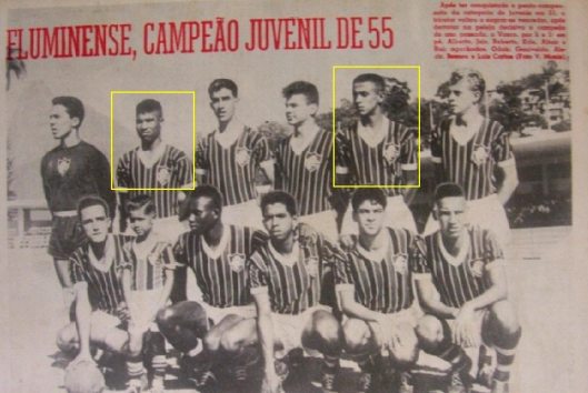 Fluminense campeão carioca juvenil de 1956. Da esquerda para a direita, em pé: Alberto, Jair Marinho, Roberto, Écio, Altair e jogador não identificado. Agachados: Odair, Genivaldo, Alecir, Romeu e Luís Carlos. Foto enviada por José Eustáquio