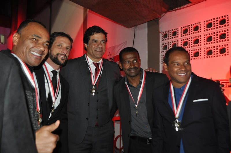 Cafu, Belletti, Raí, Vitor e Muller em 7 de agosto de 2018 no Morumbi, noite de inauguração do `Caminho dos Ídolos´ do São Paulo Futebol Clube. Foto: Marcos Júnior Micheletti/Portal TT