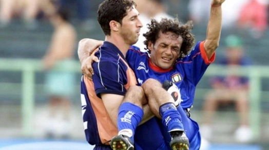 S&eacute;rgio e Zinho, em um duelo entre Palmeiras x S&atilde;o Caetano, no ano 2000. Foto: UOL