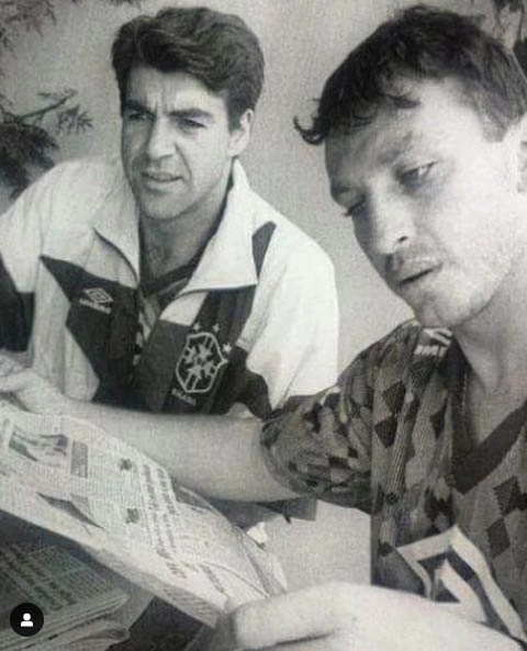 Zetti e Neto no começo dos anos 90 durante período de concentração da Seleção Brasileira. Foto; arquivo pessoal de Neto