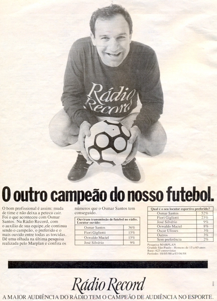 O anúncio, publicado na Revista Placar, é de 1989