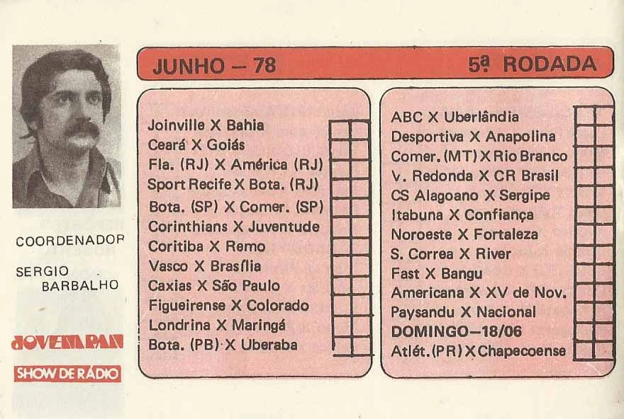 S&eacute;rgio Barbalho ilustrando a tabela da Jovem Pan para o Campeonato Nacional/Copa do Brasil 1978