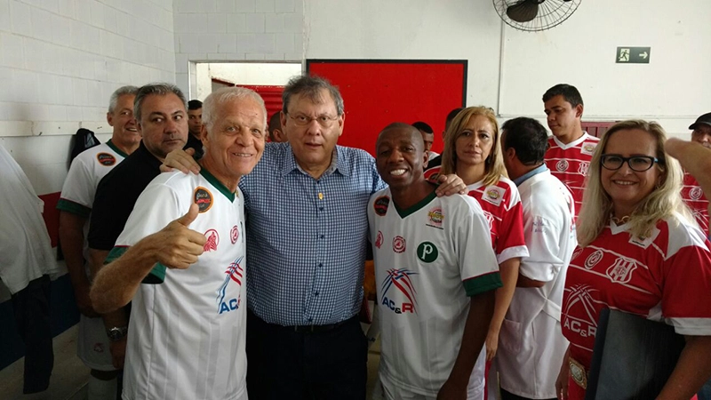 Ademir da Guia, Milton Neves e Amaral, no dia 5 de novembro de 2016, em Guaratinguetá-SP. Foto: arquivo pessoal