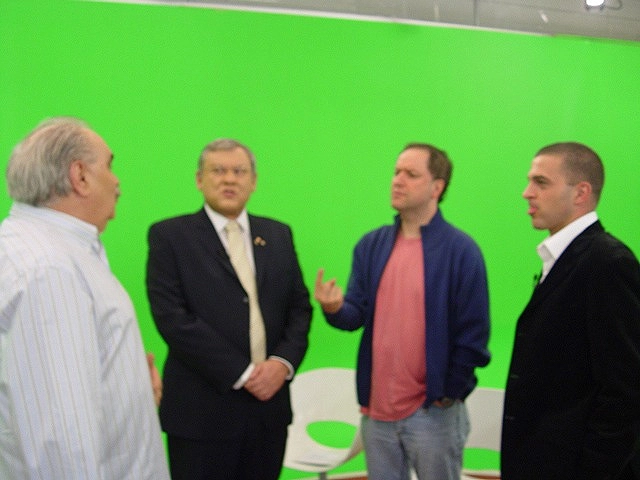 Paulo Roberto Martins, Milton Neves, Mário Quaranta e Zé Elias, nos bastidores da TV Bandeirantes