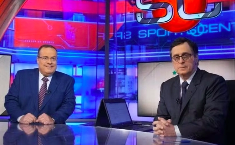 Paulo Soares ao lado de seu grande companheiro Antero Greco. Os dois marcaram época na apresentação do SportsCenter, da ESPN